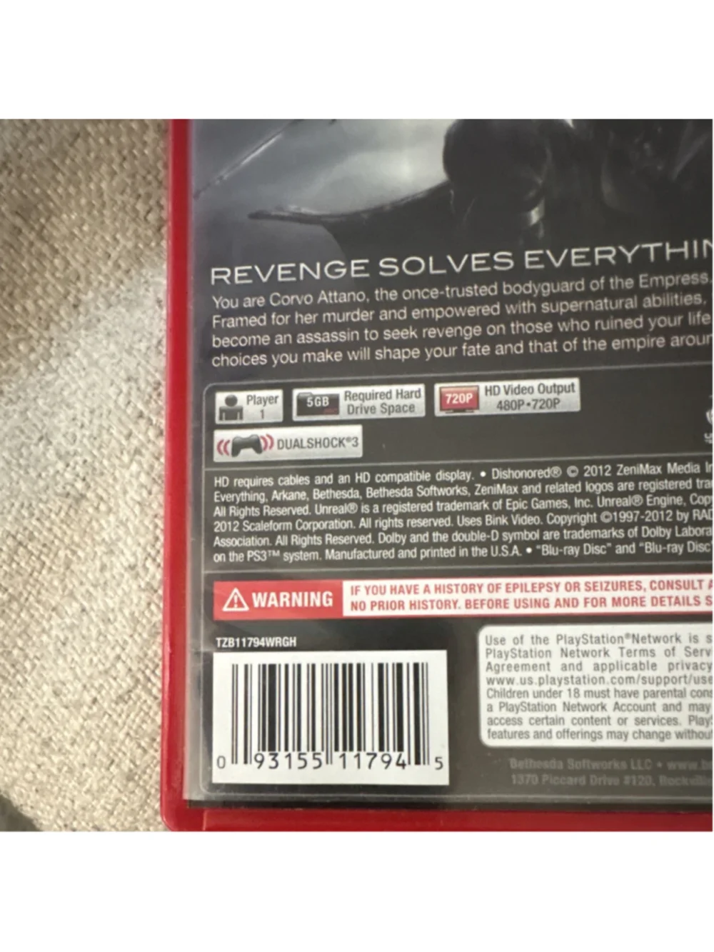 Bethesda Dishonored Greatest Hits PS3 Manual NTSC 2012 M Action Adventure